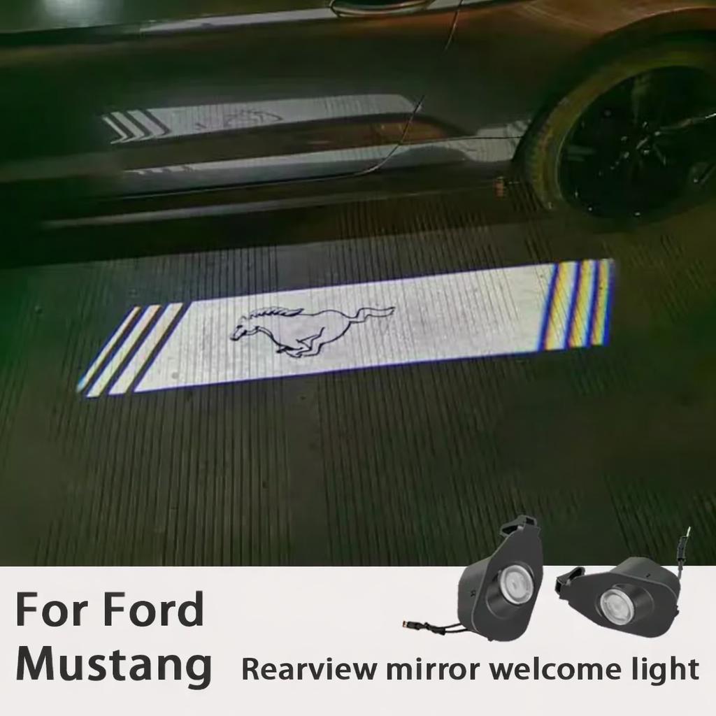 For 15-23 Ford Mustang  HD Led Rear View Mirror Welcome Light Mustang Door Projection Light Atmosphere Light Modification CVX1