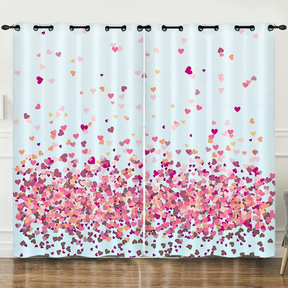 Valentine'S Day Girl Heart Pink Love Rose Digital Printing Curtain Blackout Punching