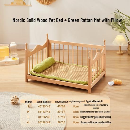 Four Seasons Removable Washable Wooden Doghouse Bed for Small to Medium Dogs