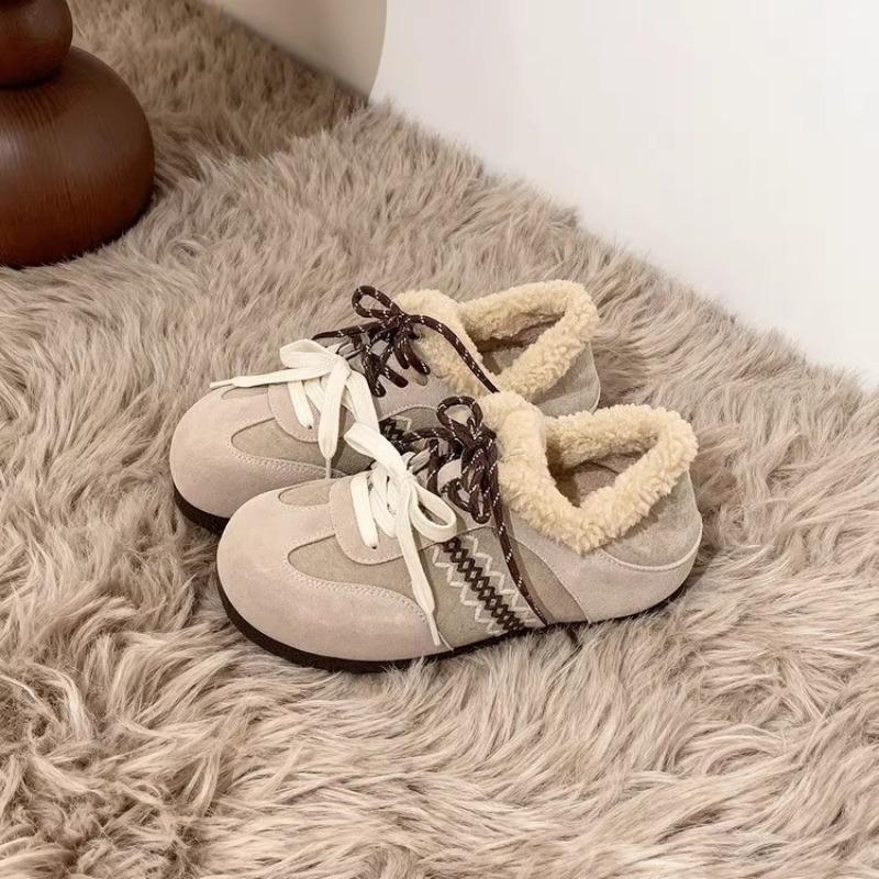 Rindslederversion Innenhöhenerhöhung Samt Damen Herbst und Winter neue Retro warme Wolle Baumwollschuhe