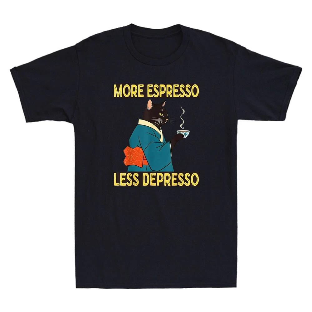More Espresso Less Depresso Funny Cat Drink Tea Meme Quote Vintage Men s T-Shirt XL