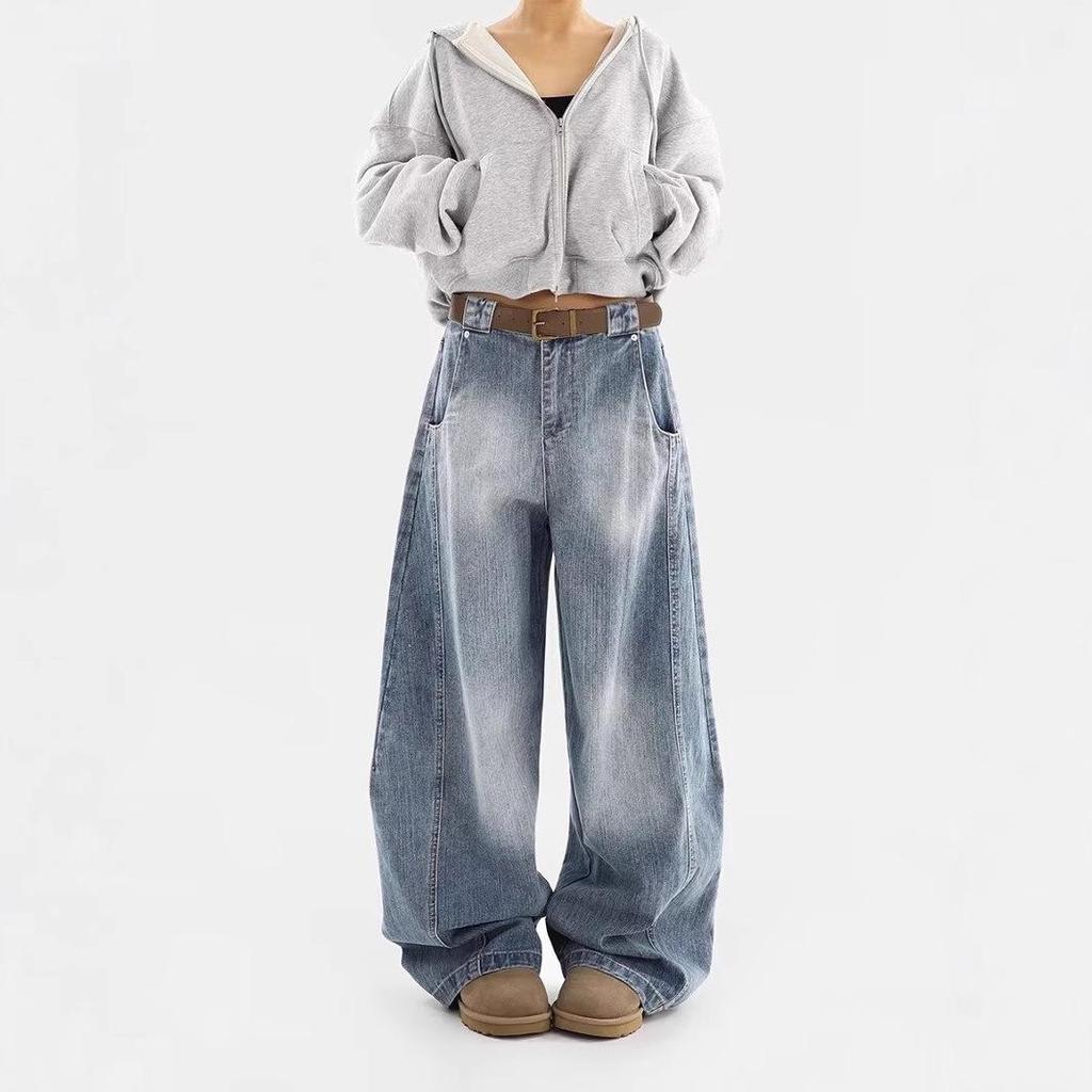 Herbst/Winter Damen Retro Gewaschene Distressed Loose Wide Leg Jeans