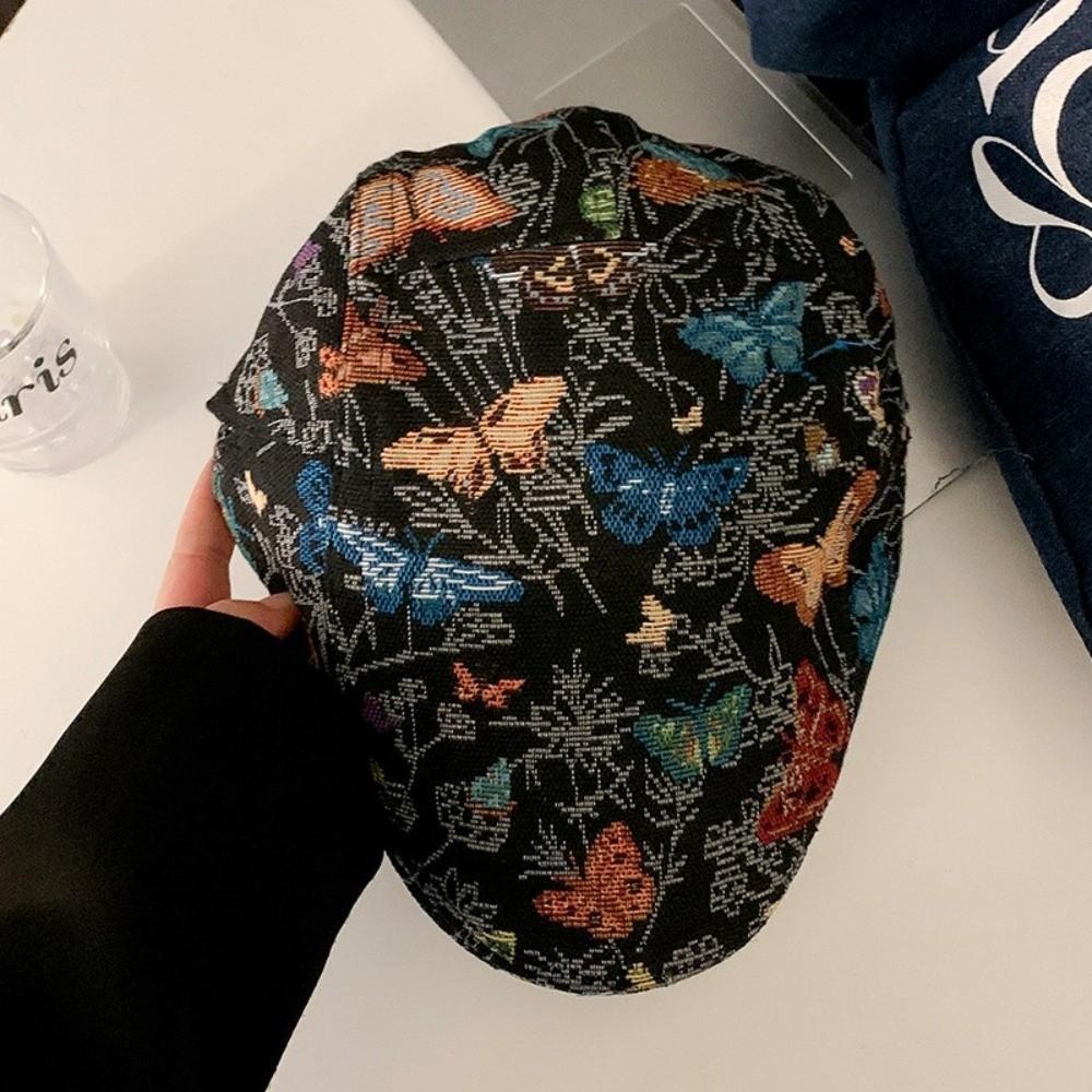 Reversible Design Retro Newsboy Cap Vintage Butterfly Embroidered Beret  Artistic Occasions