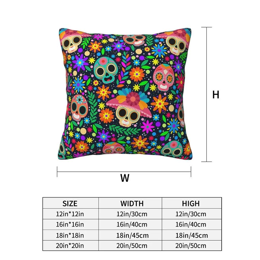 Sugar Skull Mexican Flower Halloween Day Of The Dead 2 Pcs Square Pillowcase Pillow Cover Cushion Comfort Throw Pillow For Home