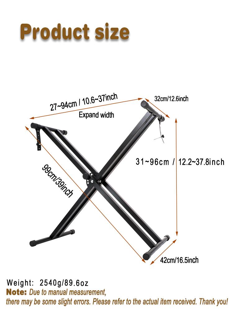 1pc Keyboard Stand Adjustable Metal Double-X Electronic Piano Stand Music Keyboard Rack With Locking Straps