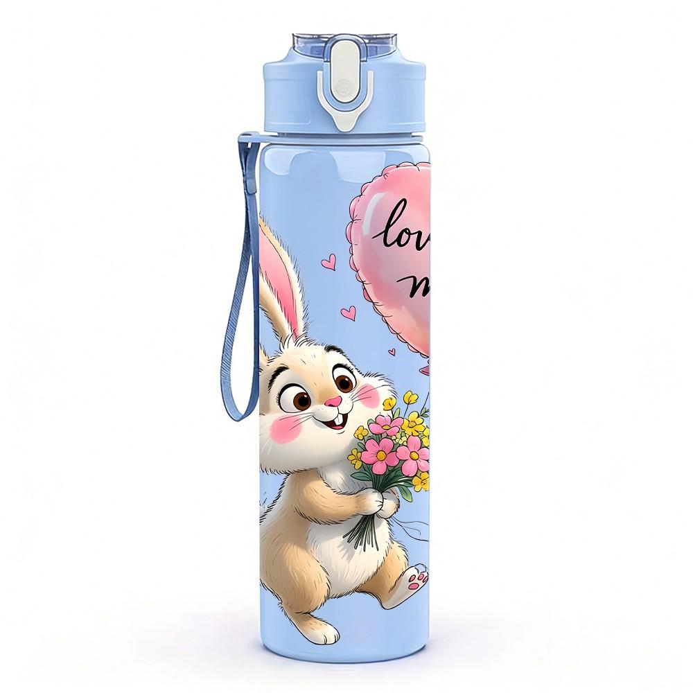 1PC Easter Rabbit Love Heart Quote Print 750ml Color Plastic Sports Water Bottle Leakproof Flip Straw Lid Suitable for Sports Office Home Use