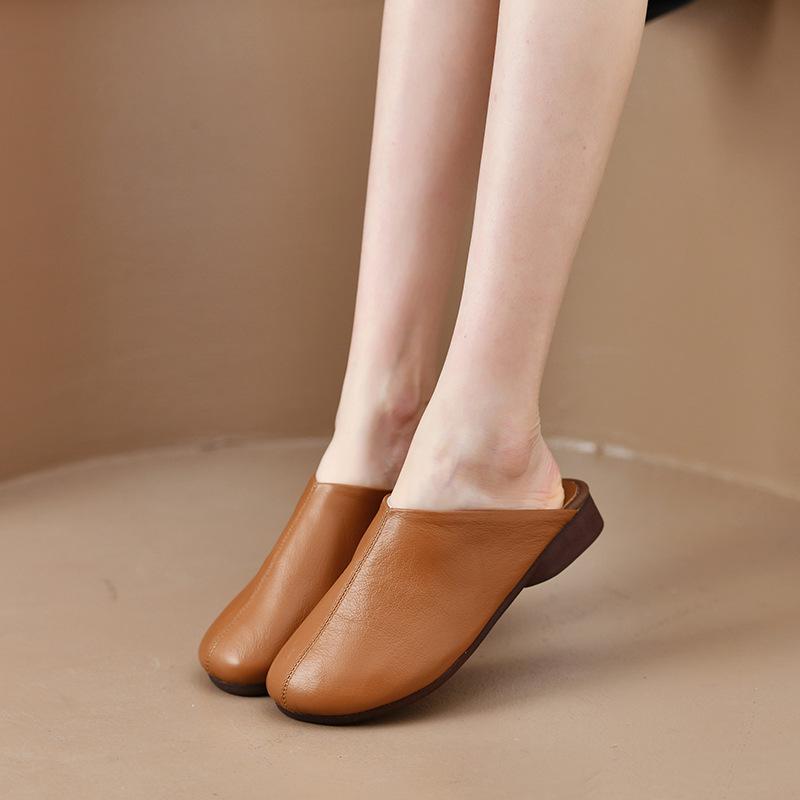 

New Spring Autumn Women Leather Slippers Non Slip Indoor House Shoes Soft Sole 35 темно-коричневого кольору