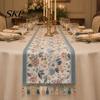 Elegant Dining Table Decor Jacquard Floral Runner, Vintage Peony Farmhouse Runner with Tassels for Home Wedding Party Tassel Edge
