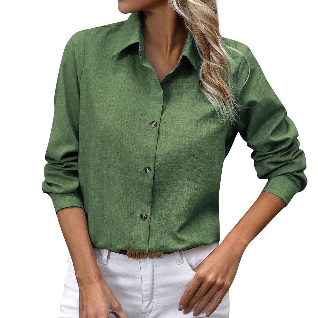 Women's Fashion Single Breasted Color Color Blocked Long Sleeved Lapel Shirt Top