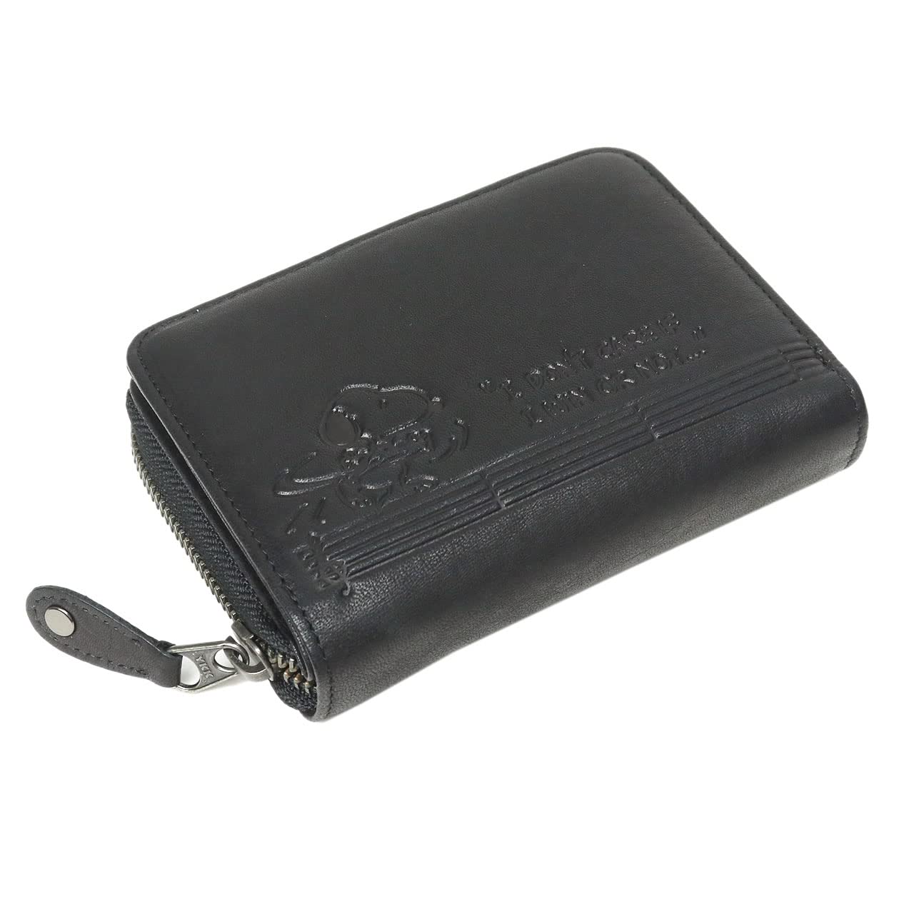 

73281 Bifold Short Wallet Round Zipper Embossed Genuine Leather Black [Snoopy] Women s
