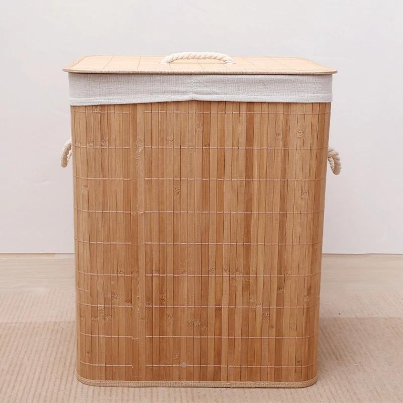 Foldable Bamboo Laundry Basket with Lid 60l Capacity Storage Bin for Home Efficient Clothes Organizer 40x30x50cm Space Saving