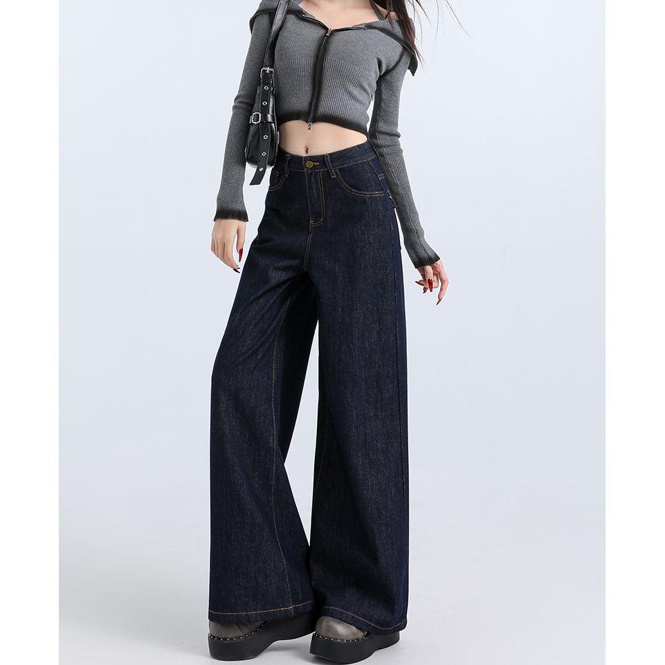 

Женские ретро джинсы широкие от бедра с высокой посадкой темно-синие 2025 - Весенняя коллекция, Свободный крой, Расслабленный стиль, Прямые брюки XXL