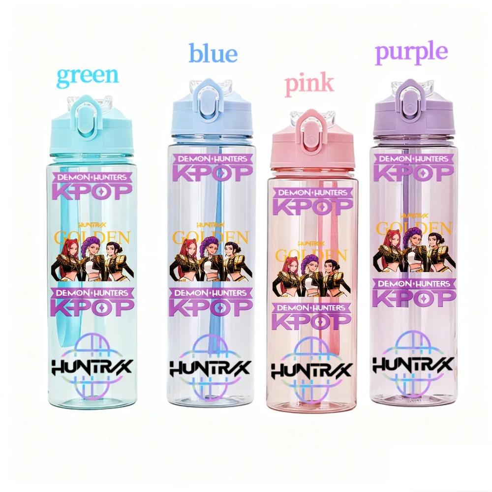 800ML KPOP Demon Hunters Transparent Water Cup Leakproof Shatterproof Anime Fashion Portable Sports Cup designed for Boys and Girls Present