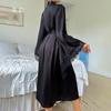 New Satin Pajamas Women's Lace Light Luxury Long-sleeved Cool Nightgown Bathrobe Women's Clothing