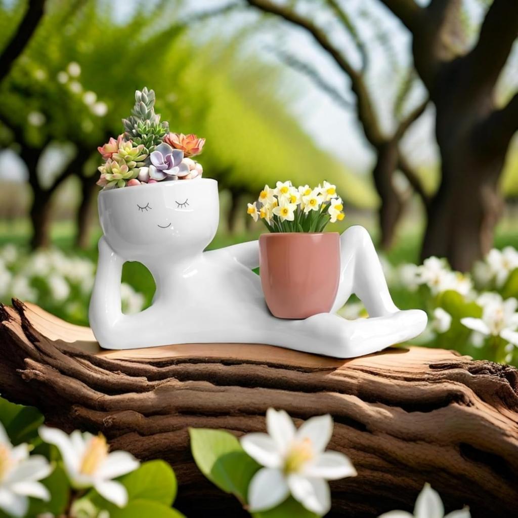 2025 NEW 3D Funny Lazy Guy Planter Pot Resin Succulent Resin Indoor Cute Character Smily Face Miniature Plant Cactus Outdoor Rocking Mini Man Little