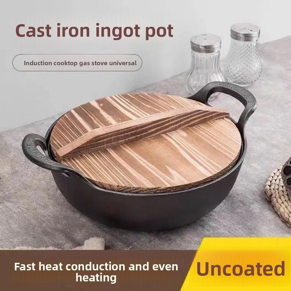 With Lid Cast Iron Pot Hand-forged Cooking Cookware Durable Chinese Wok Pan  Gas Induction Cooker