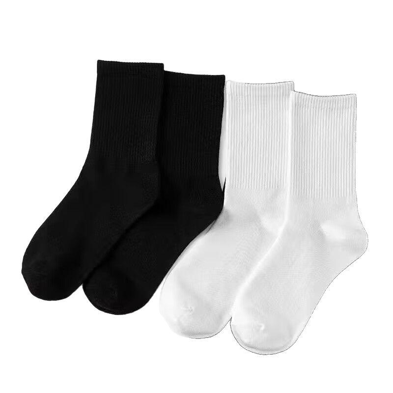 Trendy Unisex Long Tube Socks: Autumn Thin Black/White, Mid-Calf Sports High-Top