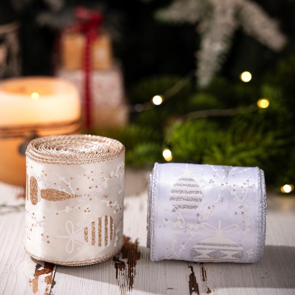 DIY Christmas Bow Ribbon Gold Fabric Swirl Ribbon New Christmas Tree Ribbon  Xmas Gift