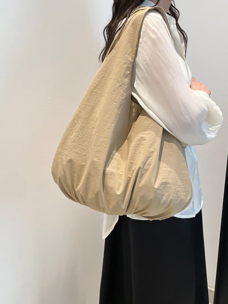 Cedar Eight Large Capacity Boat-Shaped Balloon Bag, Lightweight Canvas One-Shoulder Bag, A4 Compatible, Mother's Bag (White)