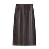 2025 Autumn/Winter Women's High Waist Leather Bodycon Midi Skirt - Slimming Sheepskin Slit Design.