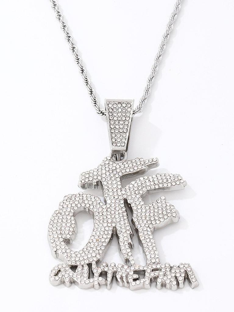 Collana Lunga Hip Hop Full Diamond Splicing Letter OTF Ciondolo Accessorio Punk Trendy Rap Cuban