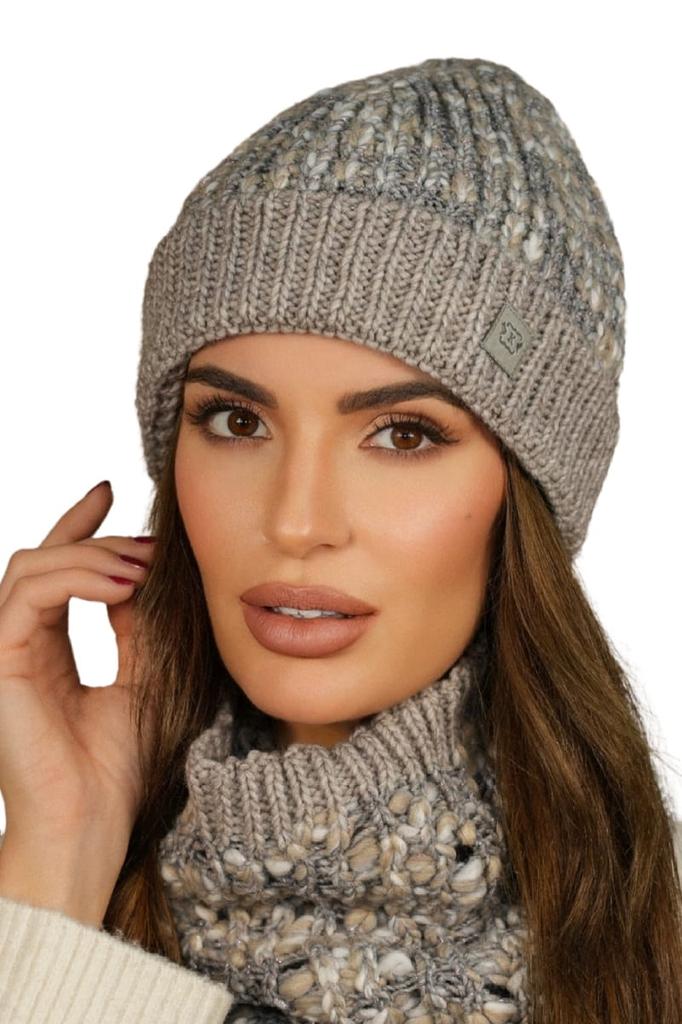 Apricot Colored Youth Hat with Turn-Up Color Dark Beige