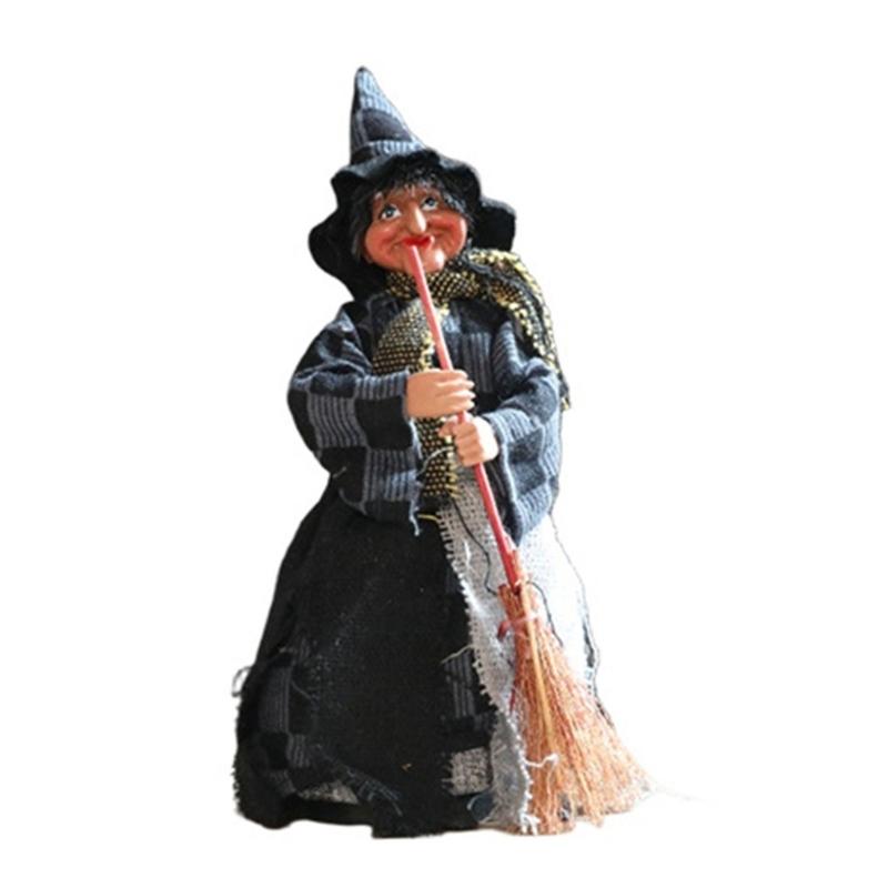 3Pcs Festival Witch Ornament Handmade Cloth Broom Wizard Figurine Decoration For Shop Window Display Indoor and Outdoor