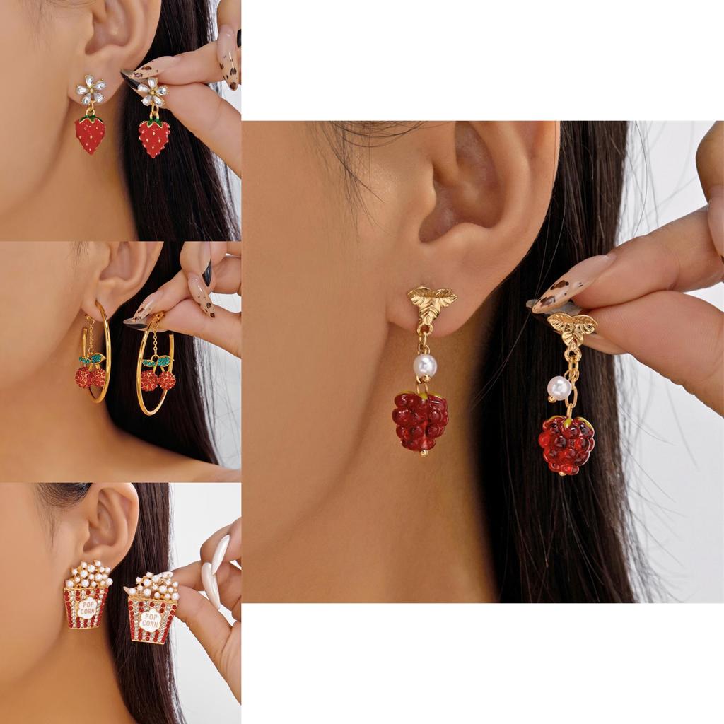 Christmas Strawberry Pendant Earrings With Zinc Alloy Dangle For Women And Men