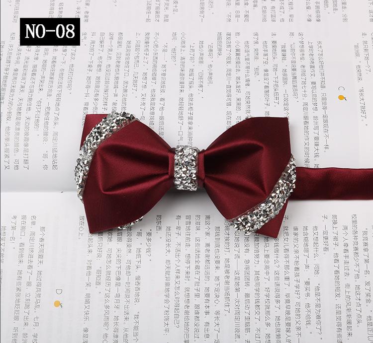 Sticky Diamond Bow Tie Men'S Solid Burgundy Wedding Groom Banquet Host Satin Bow Bow