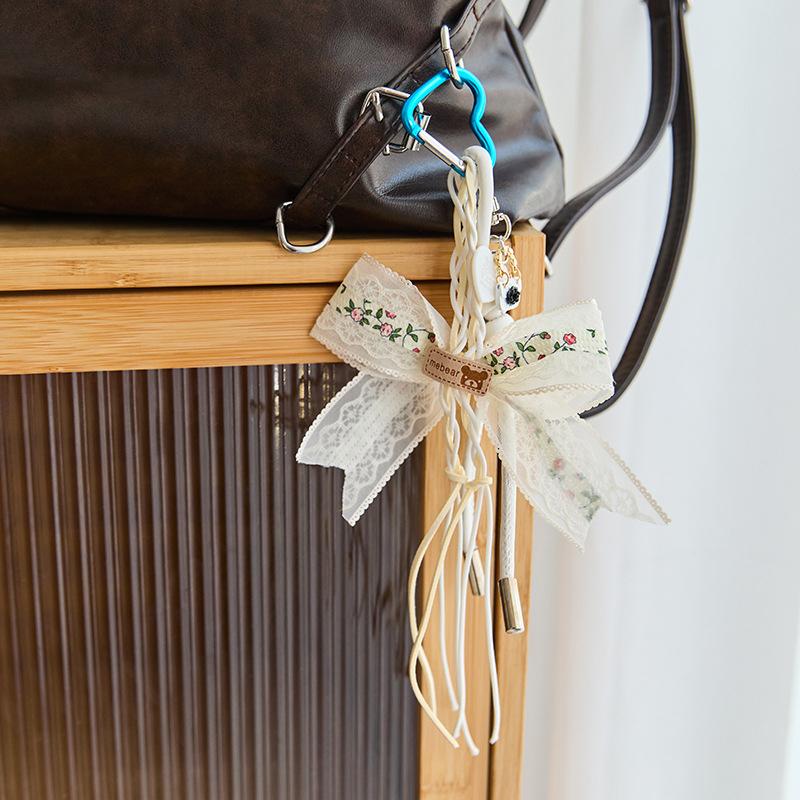 Y2K Trendy krajkový mašličkový hvězdicový přívěsek na klíče Ins sladký holčičí pletený provázkový kroužek na klíče Módní přívěsek na tašku Závěsná dekorace Klíčové doplňky