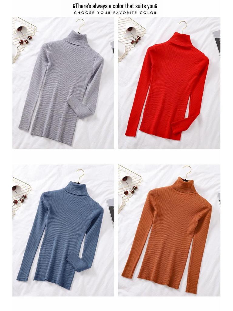 Damen Strickpullover mit verdicktem hohen Kragen - Slim Fit, vielseitig, koreanischer Stil, Herbst- und Wintermode.