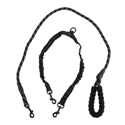 Double Dog Leashes 1 for 2 360 Degree Prevent Tangle Stretchable High Elasticity Reflective Dual