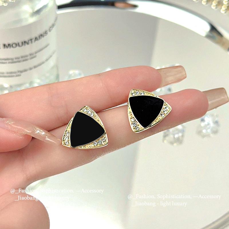 Silver Needle Fashion High-end Sense Diamond-set Black Earrings Niche Versatile Temperament Earrings Light Luxury High-quality Earrings
