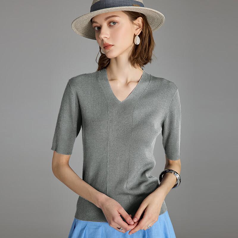 Wudao French V-Neck Knit Short Sleeve Top