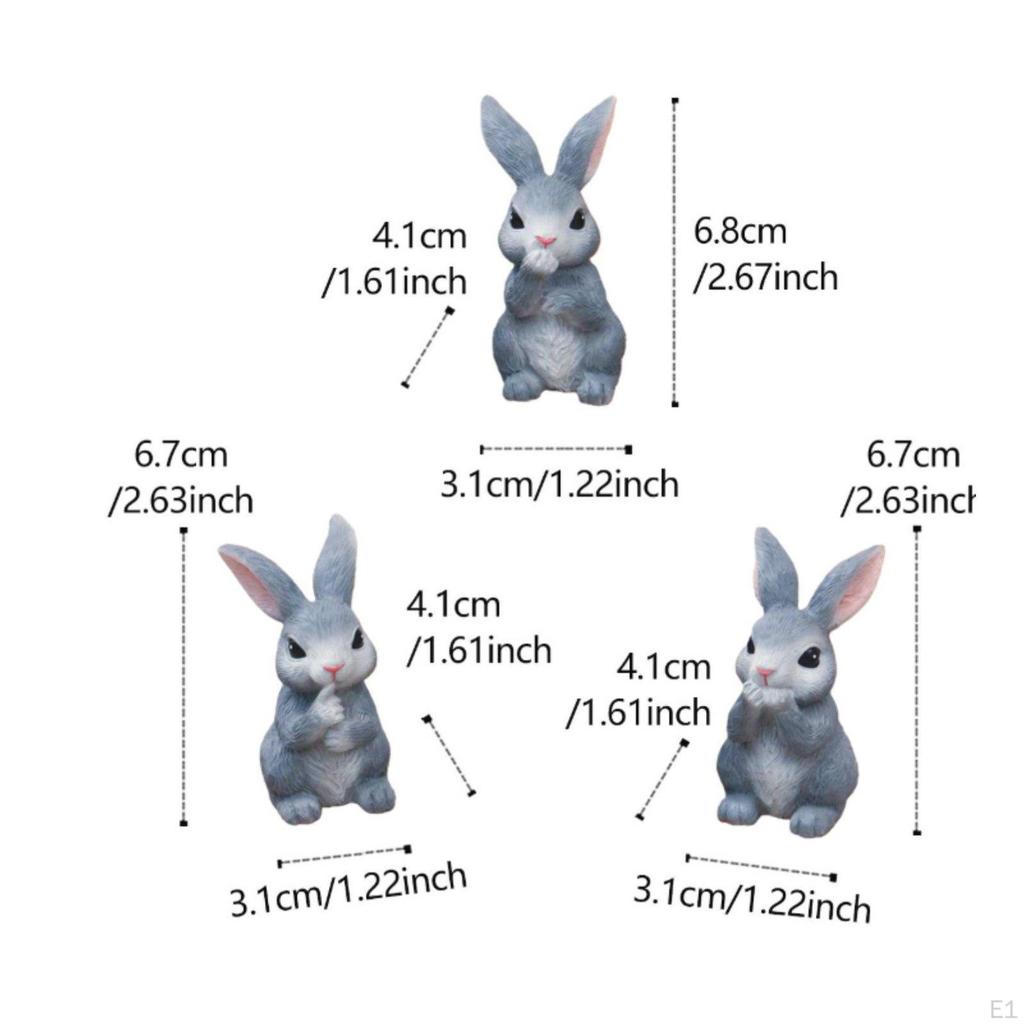 3 Pieces Resin Hare Figurine Indoor Outdoor Bunny Set Cute Statue for Yard, Home,