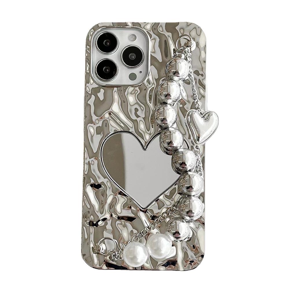 Niche INS Electroplated Heart Mirror Chain Compatible with iPhone 16 Apple 17 Pro Max Phone Case 15 for Women 14