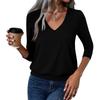 Damenmode Lässig V-Ausschnitt Dreiviertelarm Einfarbiges Oberteil