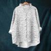Women's Loose Ruffled Floral Print Stand Collar Long Sleeve Cotton And Linen Top
