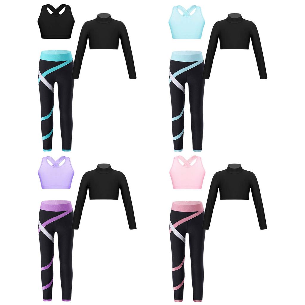 Girls Athletic Leggings Yoga Pants Sleeveless Crop Tank Tops for Kids Workout Cheer Dance