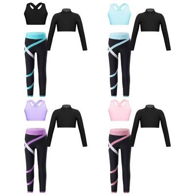 Leggings Esportivos para Meninas Calças de Yoga Tops Cropped Sem Mangas para Crianças Treino Dança Cheerleading