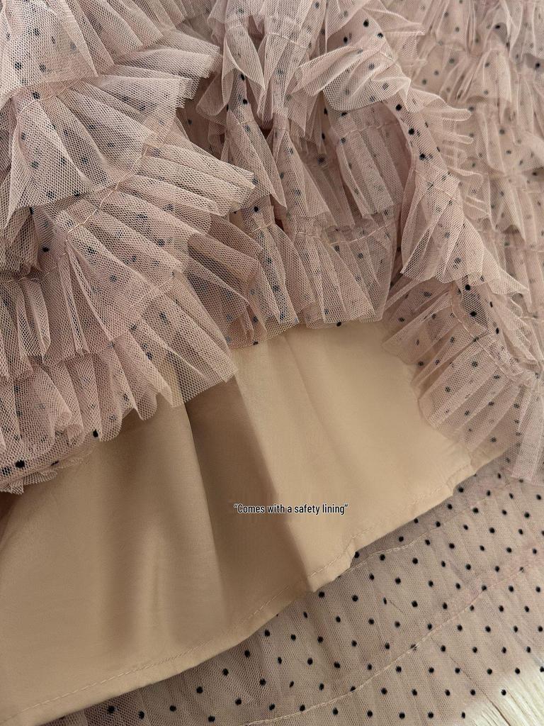Polka Dot Mesh Fairy Fluffy Long Skirt - 2026 Spring/Summer High Waist A-line Layered Skirt for Women