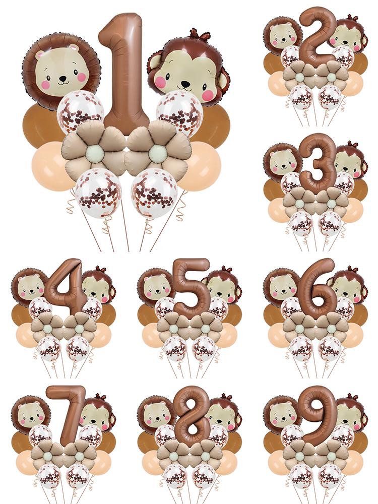 1set Wild Animal Balloon Tower with 1-9 Number Balloon for Boy Jungle Safari Birthday Party Decoration Forest Party Supplies