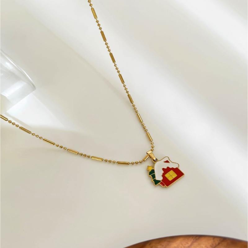 Lovely Cartoon Christmas Necklace Themed Pendant Collarbone Chain Neck Jewelry Gift For Women Holiday Party