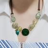 European Retro Colorful Oil Painting Necklace: Women's Ethnic Style Leather Cord Jewelry
