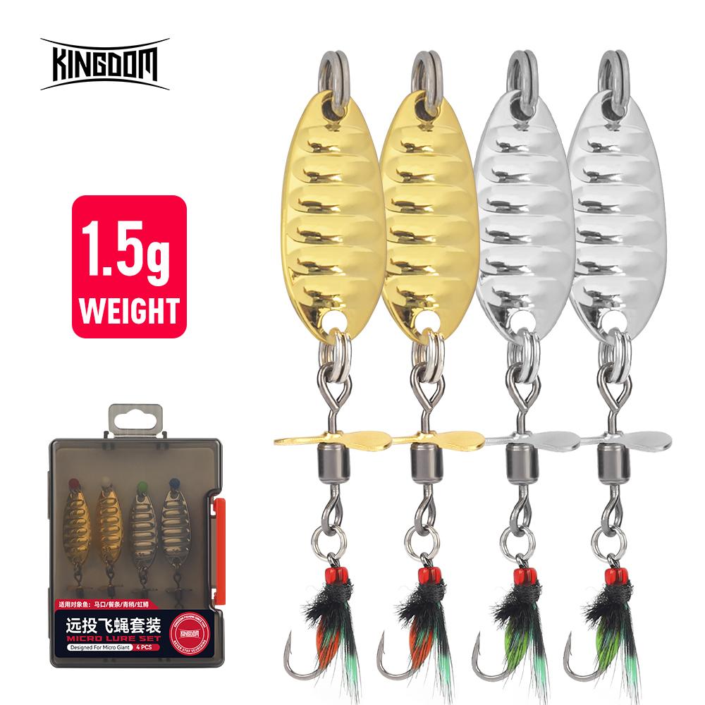 Kingdom FLY LURE SET 4pcs/box Long Casting Metal Spinner Spoon Jigs Fishing Lures 1.5g 2.2g 3g 3.2g 4.5g 5g Sequins Bait