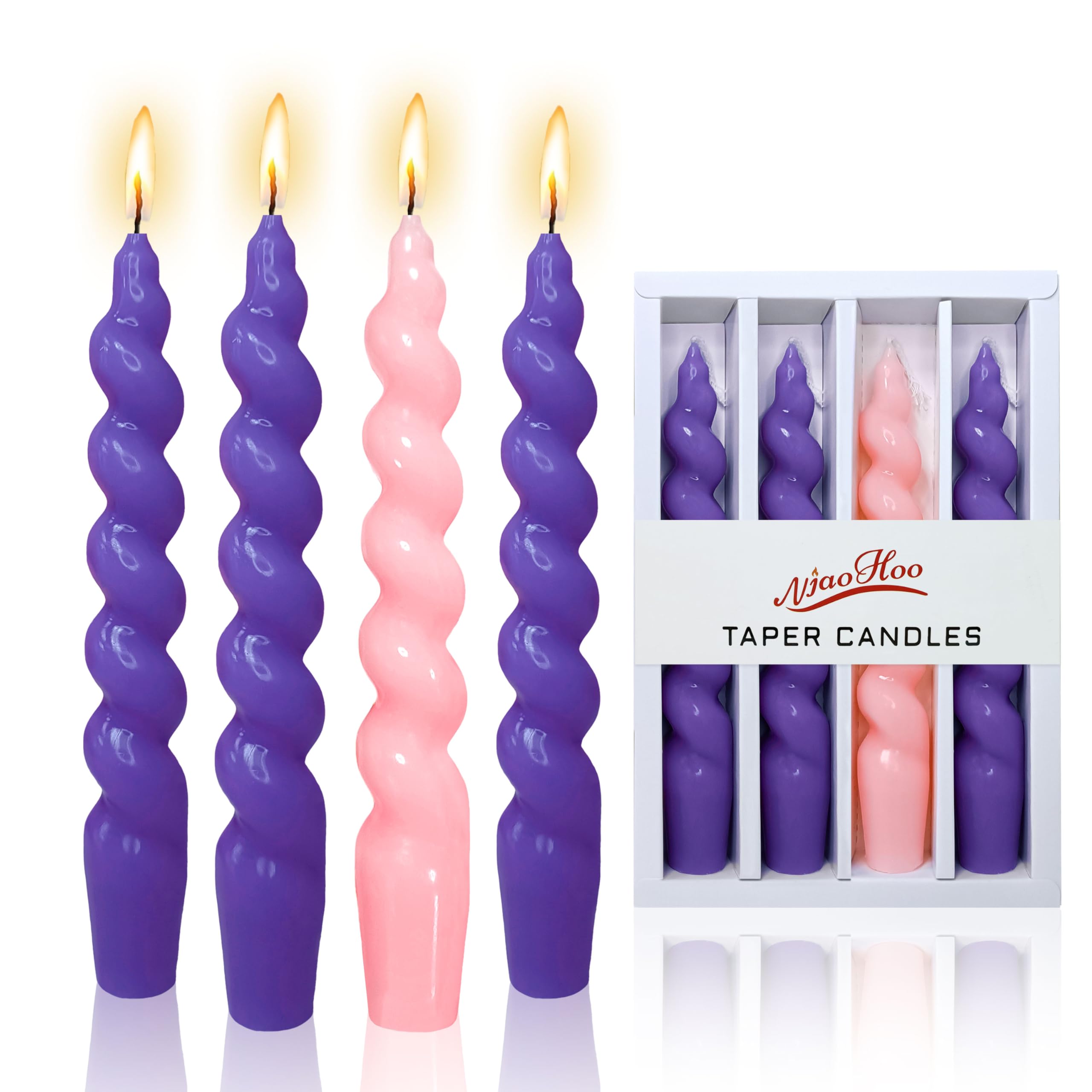 7.3inch Spiral Taper Candles Twisted Halloween Candlesticks Unscented Tapered Candles for Dinner Home Decor Party Wedding, 4 Pcs 7.3inch(18.54cm)