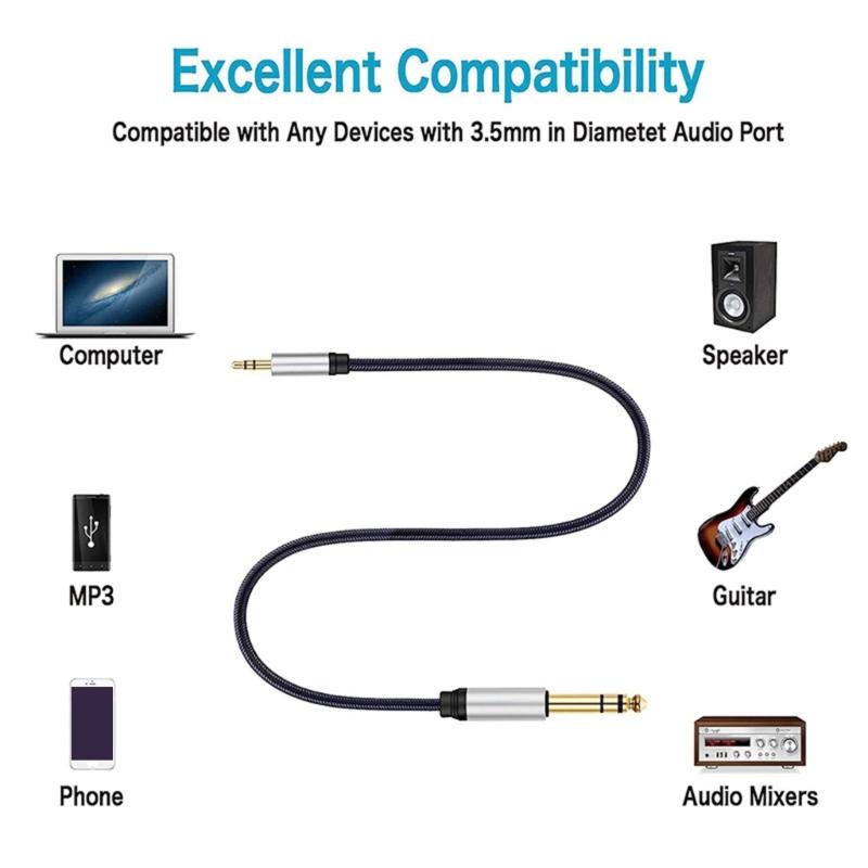 3.5mm to 6.35mm Stereos Music Cable, 6.35mm 1/4" Male to 3.5mm 1/8" Male TRS Bidirectional Stereos Music Cable for Guitar