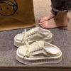 2025 Neue Luxus Damen Canvas Exquisite Hausschuhe Sommer Dicke Sohle Höhenzunahme Mode Vielseitig Outdoor Coole Hausschuhe