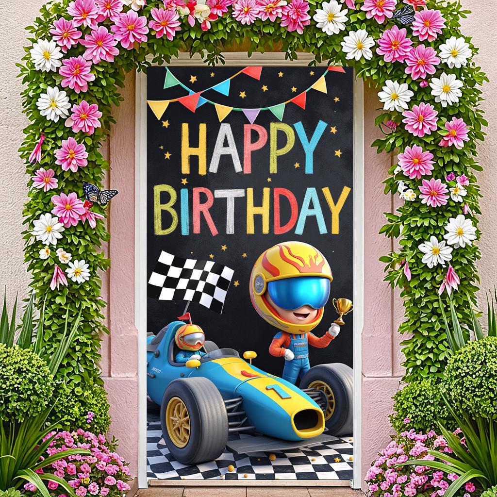 Cute Cartoon   Banner Racing Car Theme Celebration Banner for Play Area Decoration Outdoor Event Indoor