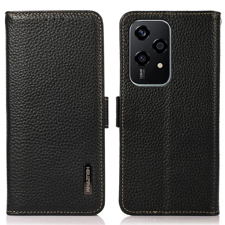 

KHAZNEH For Honor 200 Lite Case RFID Blocking Genuine Cow Leather Flip Phone Cover
